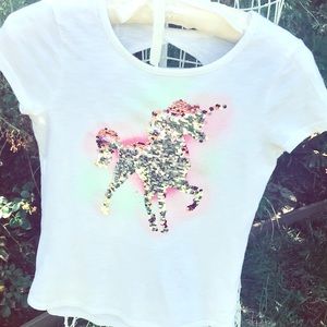 ❤️🧡🦄GIRLS TWO TONE SEQUIN UNICORN T-SHIRT 💚💙🦄